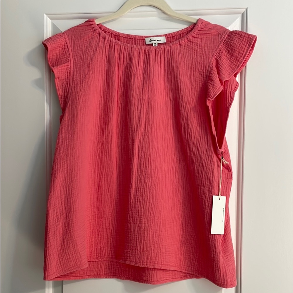 Another Love Orange Sleeveless Ruffled Blouse